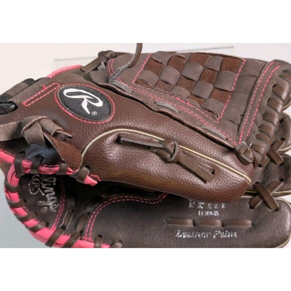 Rawlings FP11T FastPitch 11" Girl Right Hand Throw Softball Glove Brown Pink - Picture 3 of 9